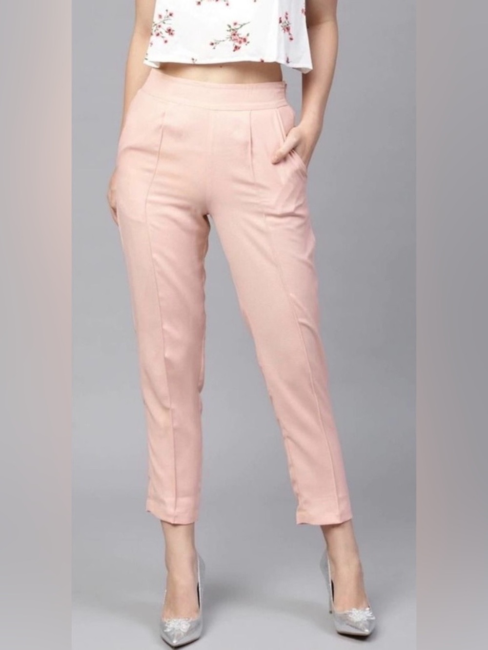Cropped Ankle Pants in Blush Pink — Sleek High-Rise Fit